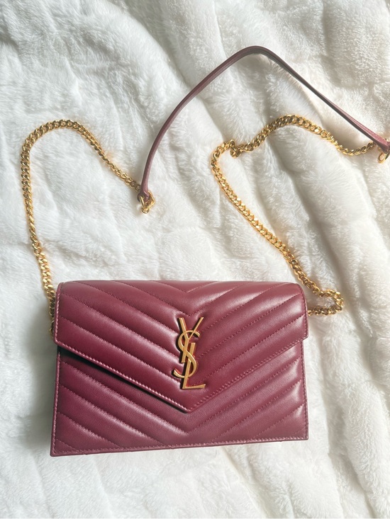 Saint Laurent Handbags - Saint Laurent Wine Quilted Chevron Leather Crossbody with Gold Hardware